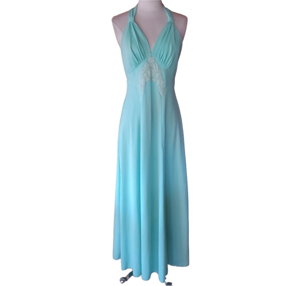 1970s Unlabeled Mint‎ Green Maxi Dress